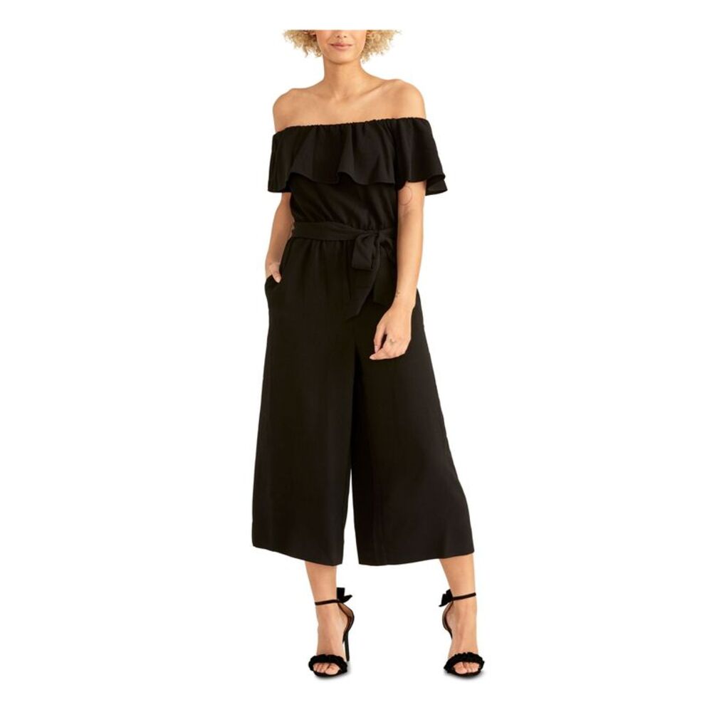 NWT RACHEL ROY Womens Black Short Sleeve Off Shoulder Wide Leg Jumpsuit Size: 6 - Picture 1 of 3